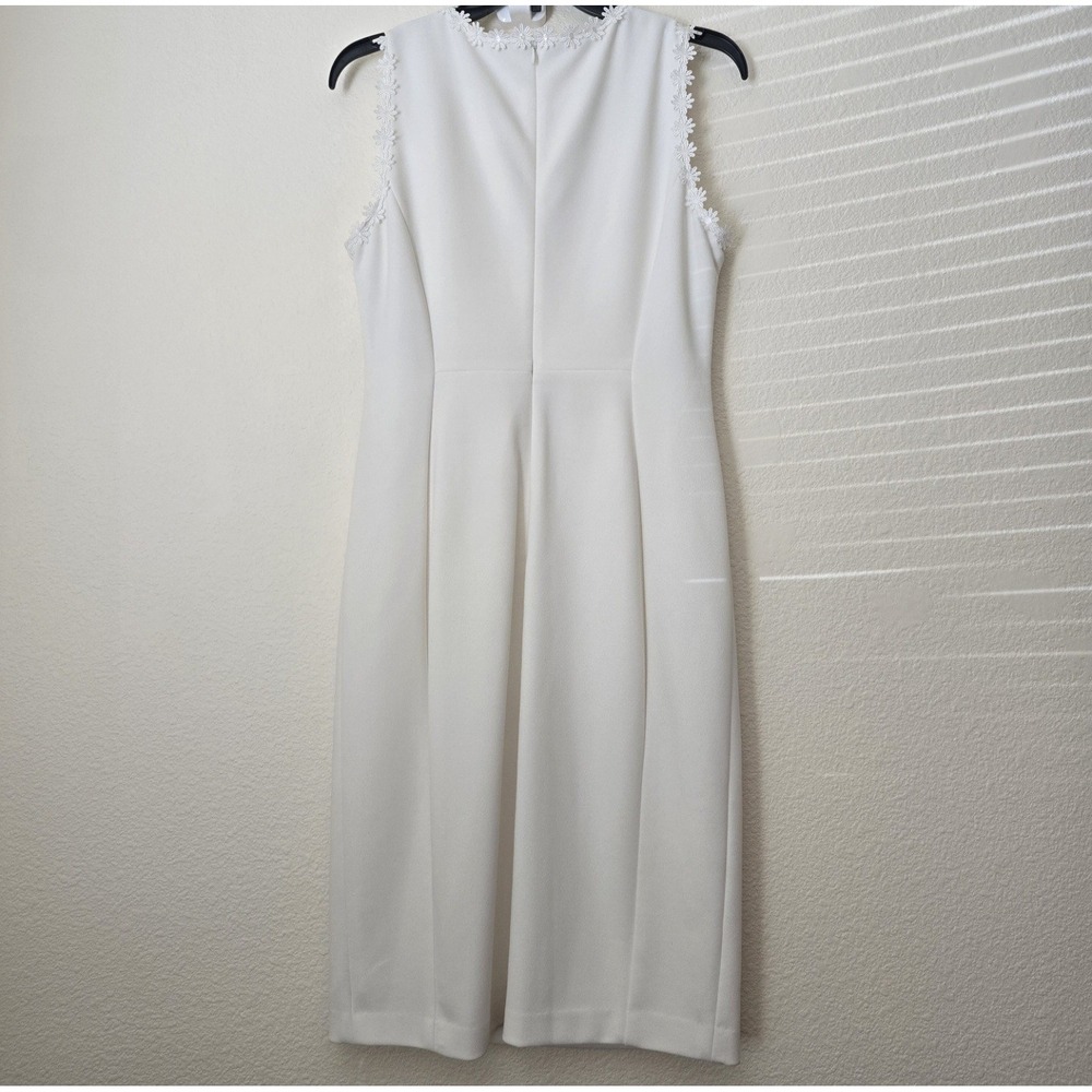 Calvin‎ Klein White Dress Women Sz 8 Sleeveless Floral Trim Zip Feminine Wedding - Picture 7 of 9